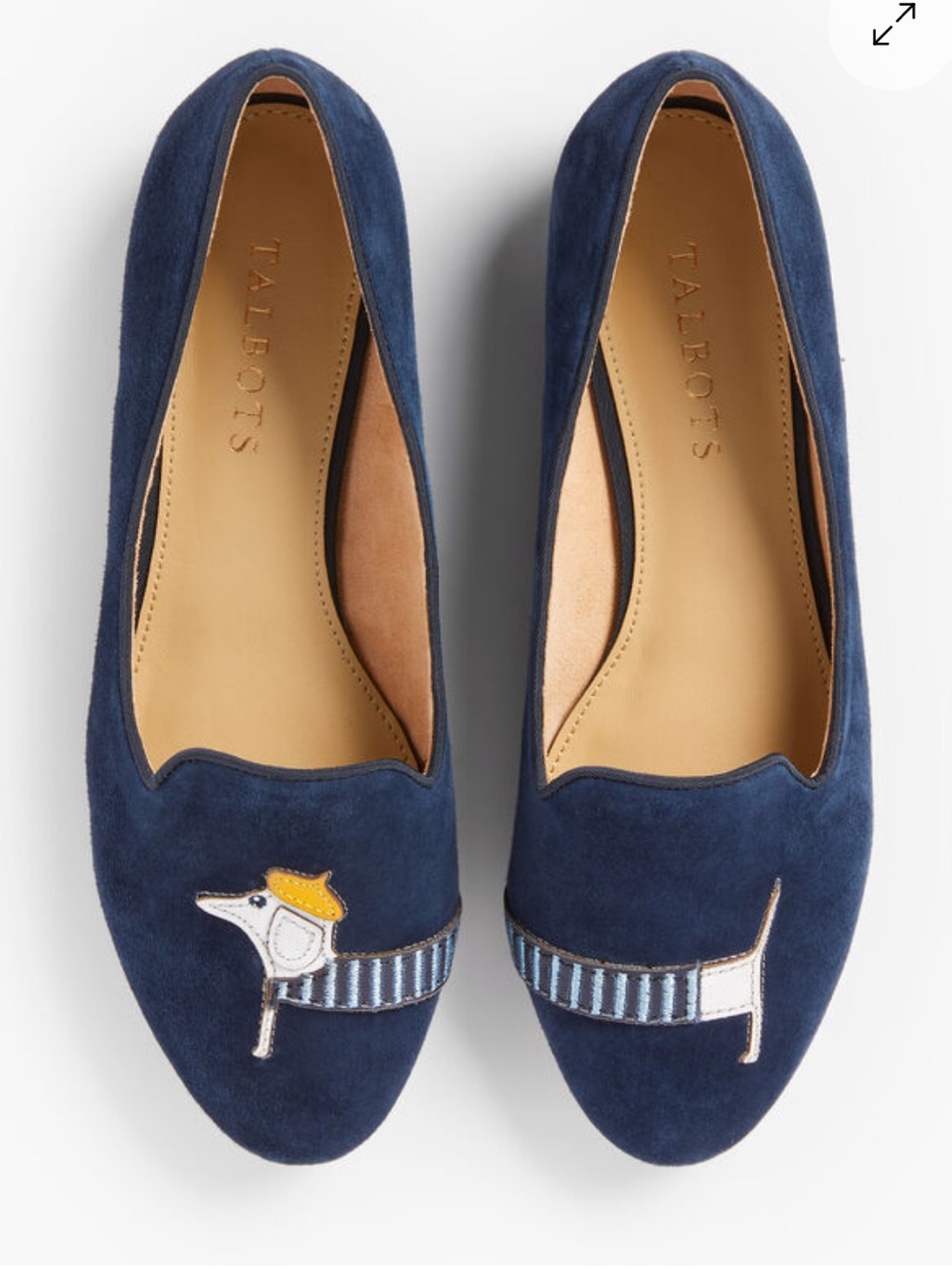 Talbots blue suede dog Ryan emroidered dachshund loafer shoes size 10